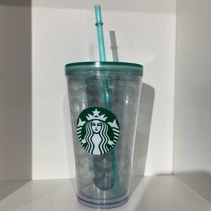 Starbucks Clear and Teal Mermaid Scales Cold Cup Tumbler with Straw